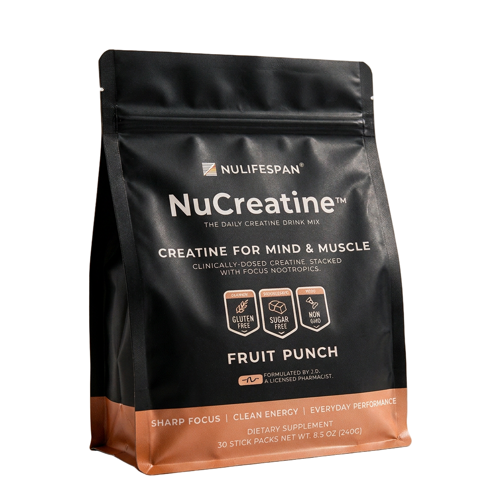NuCreatine fruit punch daily creatine drink mix — 30 stick packs