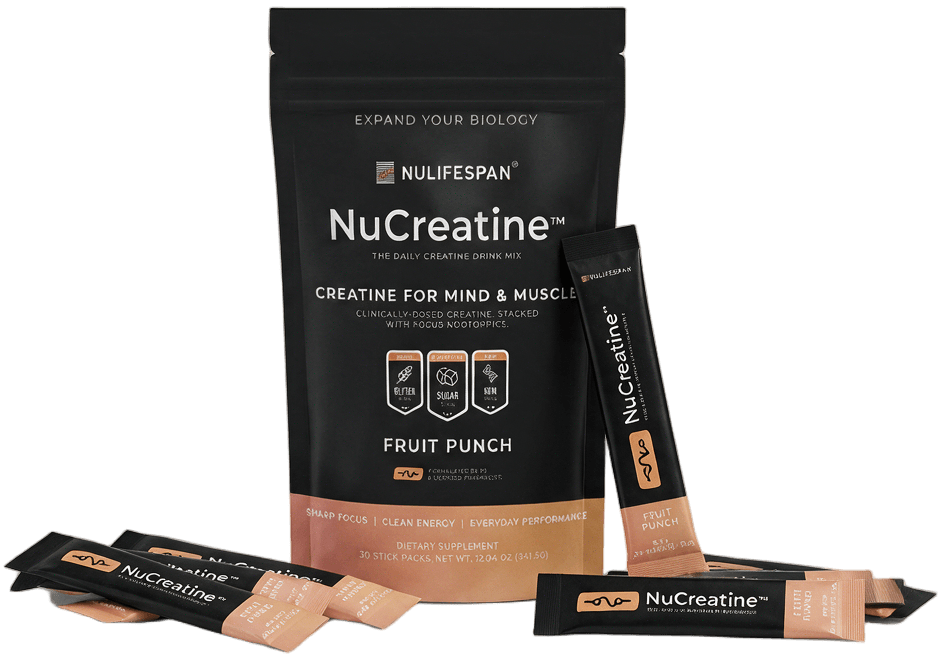 NuCreatine fruit punch daily creatine drink mix — pouch with 30 stick packs
